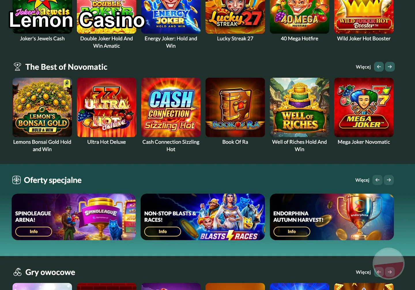 Lemon Casino – gry i automaty